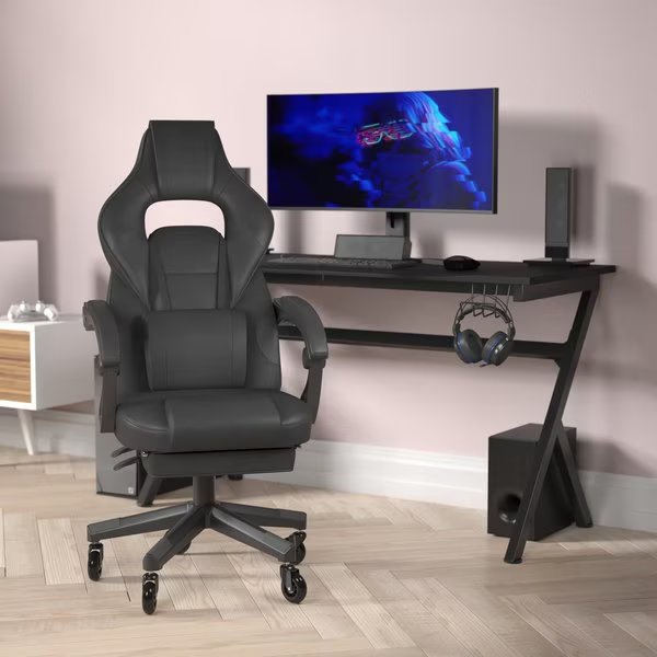 Black LeatherSoft Gaming Chair with Skater Wheels, Flash Furniture, Mfr#: CH-00288-BK-BK-RLB-GG